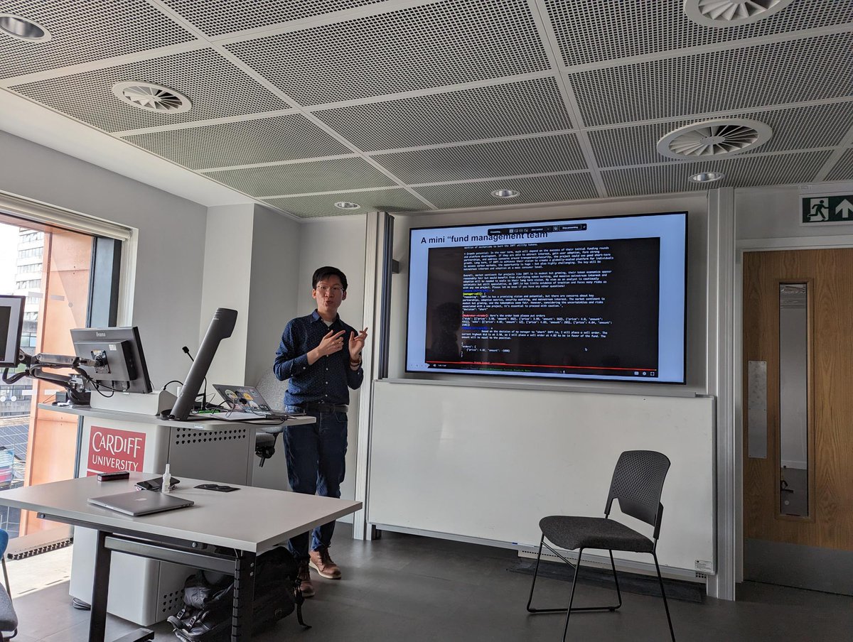Cardiff_NLP's tweet photo. Today we welcomed @YuxiangJWu to our Cardiff NLP seminar. He talked to us about their recent project ChatArena, a Multi-Agent Language Game Environment for LLMs 🏟 https://t.co/oAYJTEkf1b