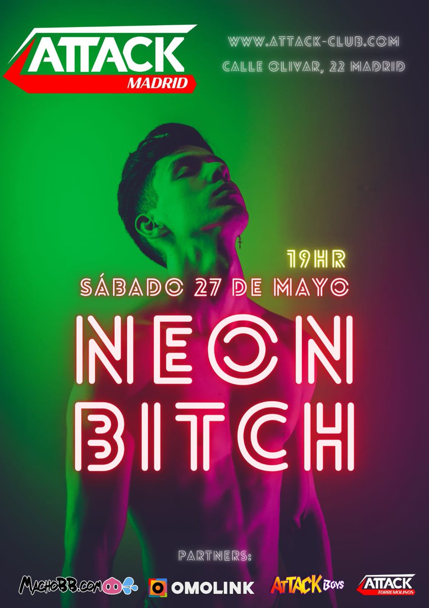 Este SÁBADO 27 de MAYO
NEÓN BITCH en Attack Club Madrid‼️

Nuestra noche de ACTIVOS, VERSÁTILES y PASIVOS.

Saca tu lado más 🔥caliente🔥 esta noche en la que todos estaremos en gayumbos o en bolas.😈

⬇️MÁS INFO AQUÍ⬇️

instagram.com/p/CsrxFtMNDVk/

attack-club.com/es/fiestas/gay…