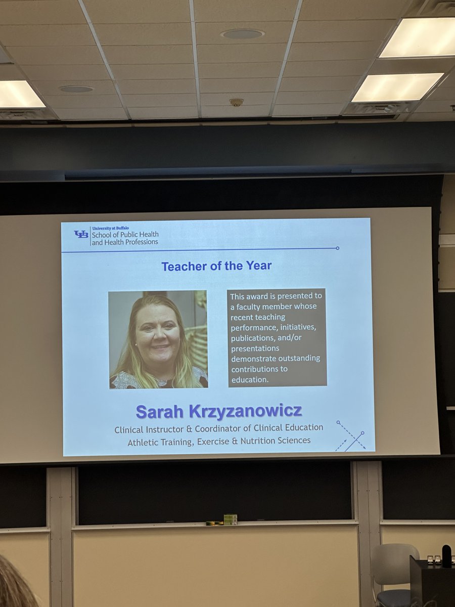 We are so incredibly proud to announce our Coordinator of Clinical Education, Sarah Krzyzanowicz, was named Teacher of the Year for the School of Public Health and Health Professions! We are so happy everyone now knows what our students know, you're amazing! #UBuffalo #UBSPHHP