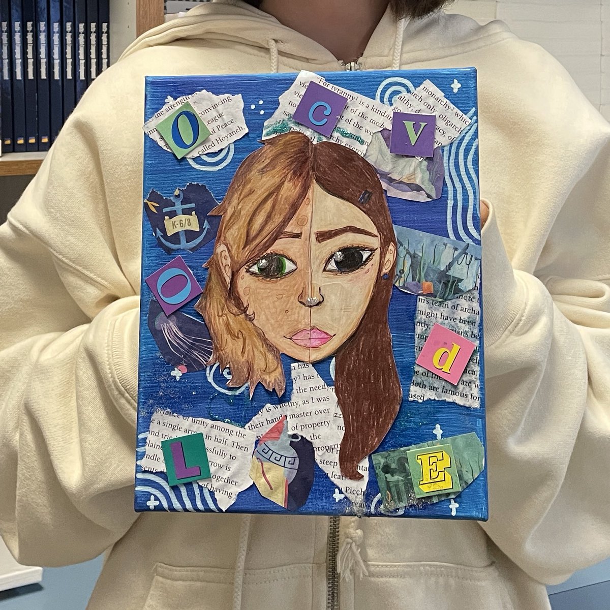 im_claudio_m's tweet image. When your minor in art combines with a student that understands the assignment. #mixedmediacollage #reaganpatriots