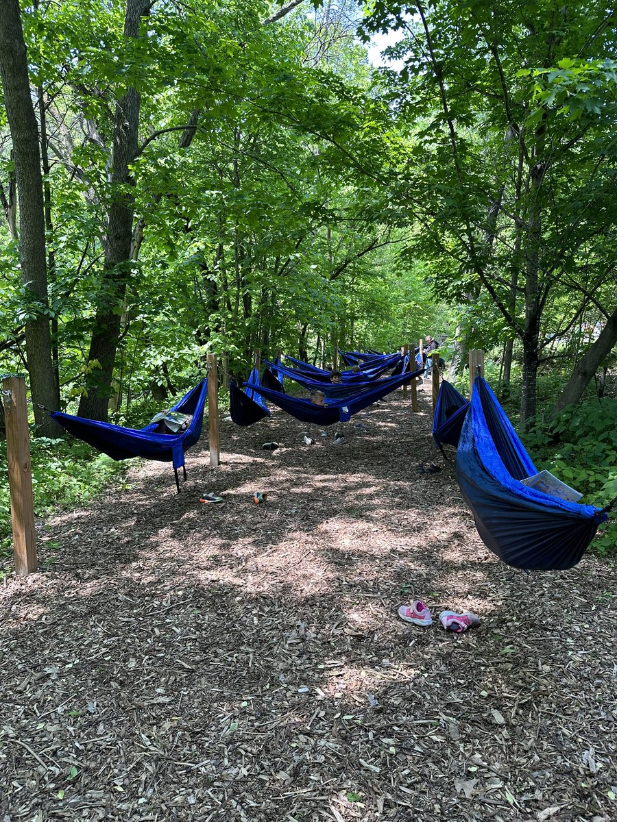 mschultzPLS's tweet photo. Today was Day 9 of our Blast Off to Summer! ☀️ We spent the morning on a whole grade level hike 🥾 and ended with reading in the hammock forest! 🌳@JeffersPondPLS @isd719 https://t.co/fR4JmAJYih