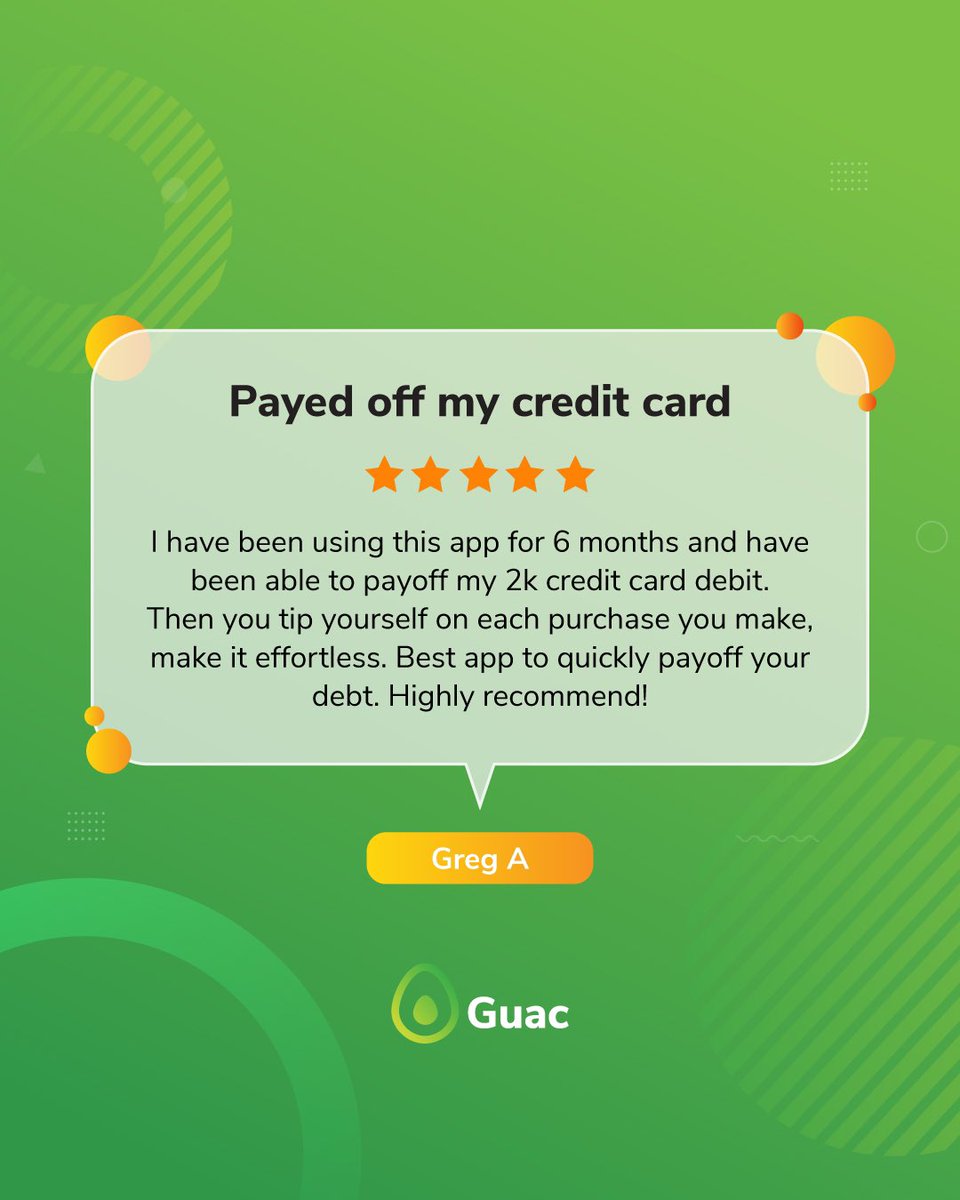 guacappsavings's tweet photo. Love to hear about Guac users meeting their goals and clearing out their debt! You can do it too… #savewhileyouspend https://t.co/VKyYxPxduk