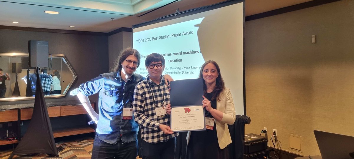 🏆*WOOT 2023 BEST STUDENT PAPER AWARD* 🏆

"The ghost is the machine: weird machines in transient execution"

Congratulation to the authors!!!