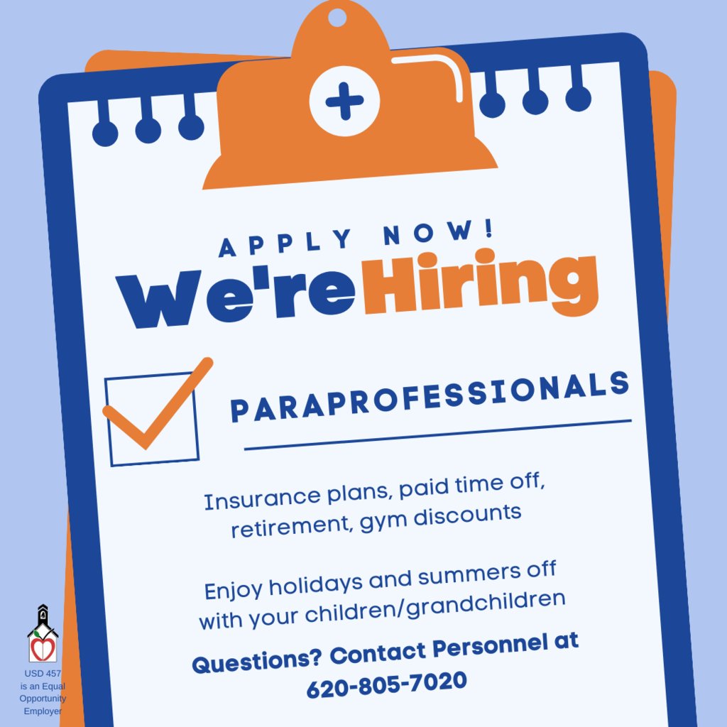 USD457's tweet photo. We are looking for Paraprofessionals for the 2023-24 school year! Apply today at https://t.co/AVUv8MajfG. https://t.co/FE8t4jXaUS