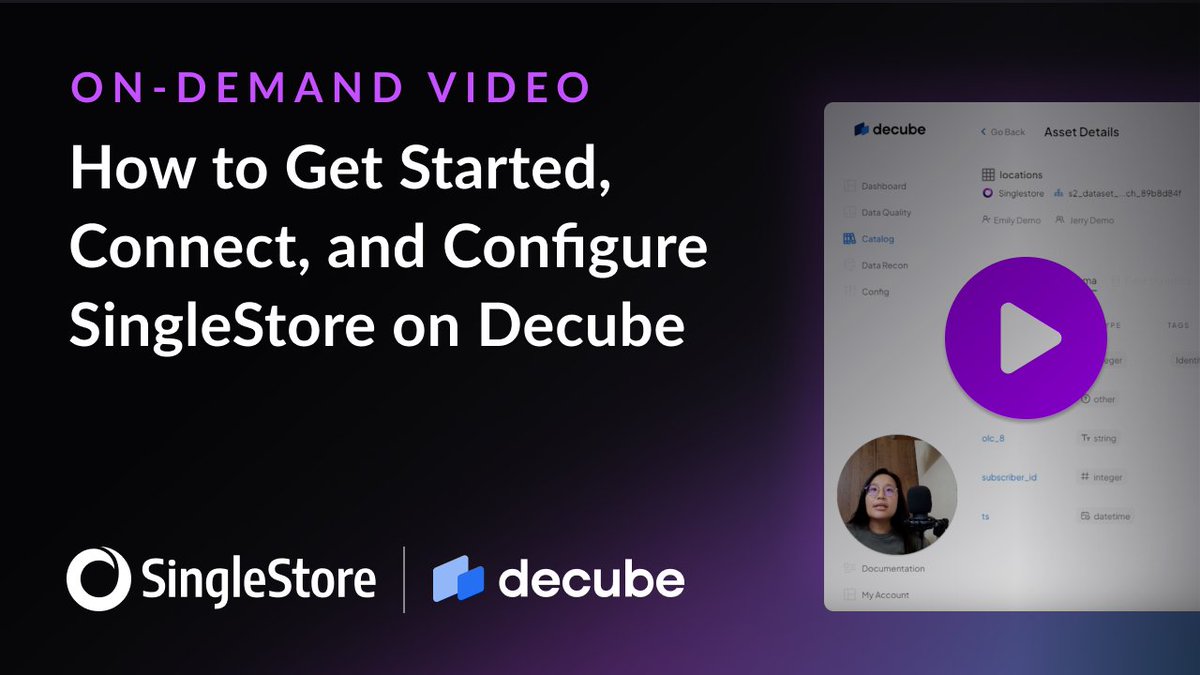 SingleStoreDB's tweet photo. Who’s thrilled to learn more about establishing robust Data Governance and Management with #Decube x #SingleStore? 🤓
🎥💡 Watch our latest video and see SingleStoreDB’s unbeatable Real-time #Analytics and #DataManagement perform! ⬇️
https://t.co/OpiIqYvk0c https://t.co/EmDkqAKlIX