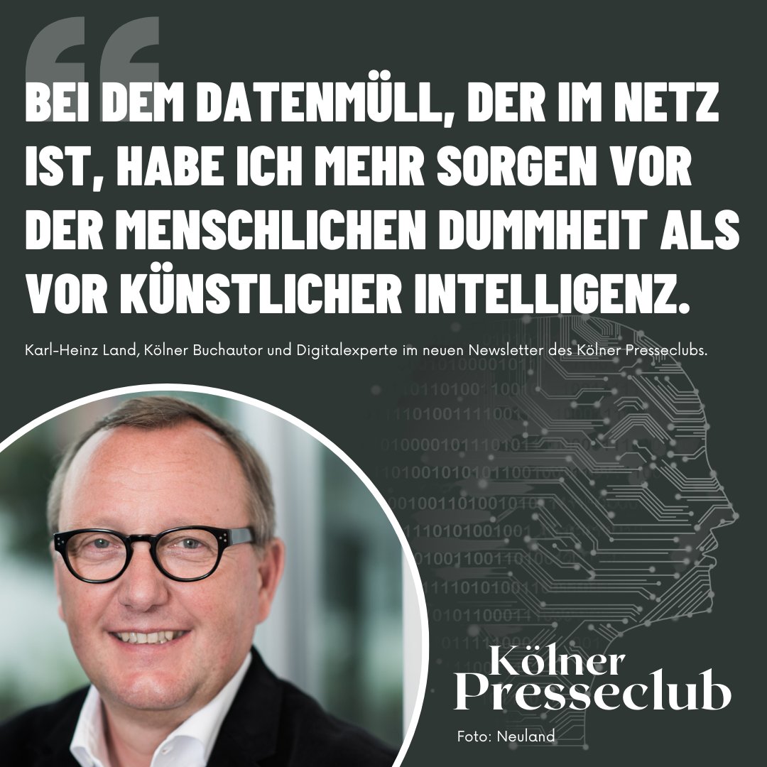 Alle reden von #KI und #ChatGPT - wir vom <a href="/KPresseclub/">Kölner Presseclub</a>  auch. Was mir #Digitalexperte Karl-Heinz Land dazu sagt, lest ihr hier:
mailchi.mp/e0d145c03aaf/n…