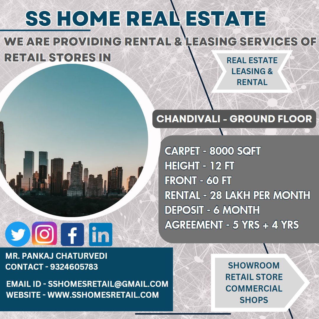 Retail Shop providing Leasing & Rental #commercialleasing #rentalproperty #Showroom #retailrealestate #realestateadvice #mumbai #chandivali #powai #sakinaka