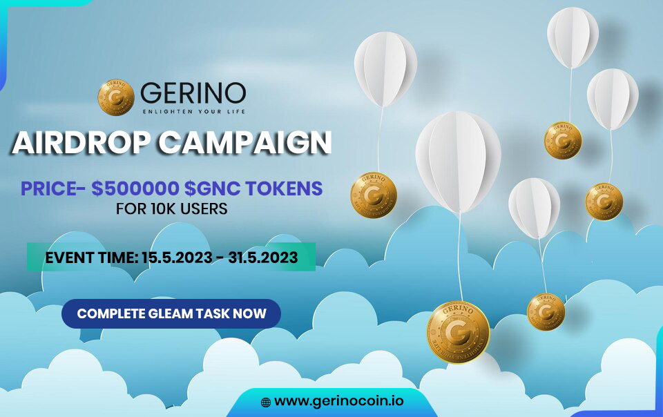#GerinoCoin #Airdrop Campaign

Prize- $500000 $GNC Tokens For 10K Users

Event Time: 15.5.2023 - 31.5.2023

Complete #Gleam Task Now
gleam.io/rY7XV/gerino-a…
.
.
#airdrops #Bounty #Airdropalert #Giveaway #Freetoken #Freecrypto #Freeairdrop #Crypto #Cryptocurrency #ContestAlert…