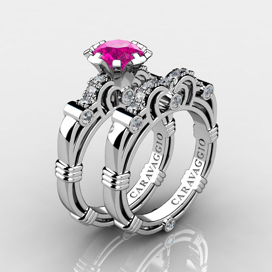 Gorgeous, luxurious and rich 💎 caravaggiojewelry.com/?p=290003 Art Masters Caravaggio 14K White Gold 1.0 Ct Pink #Sapphire #Diamond Engagement Ring Wedding Band Set R623S-14KWGDPS at Caravaggio™ Jewelry