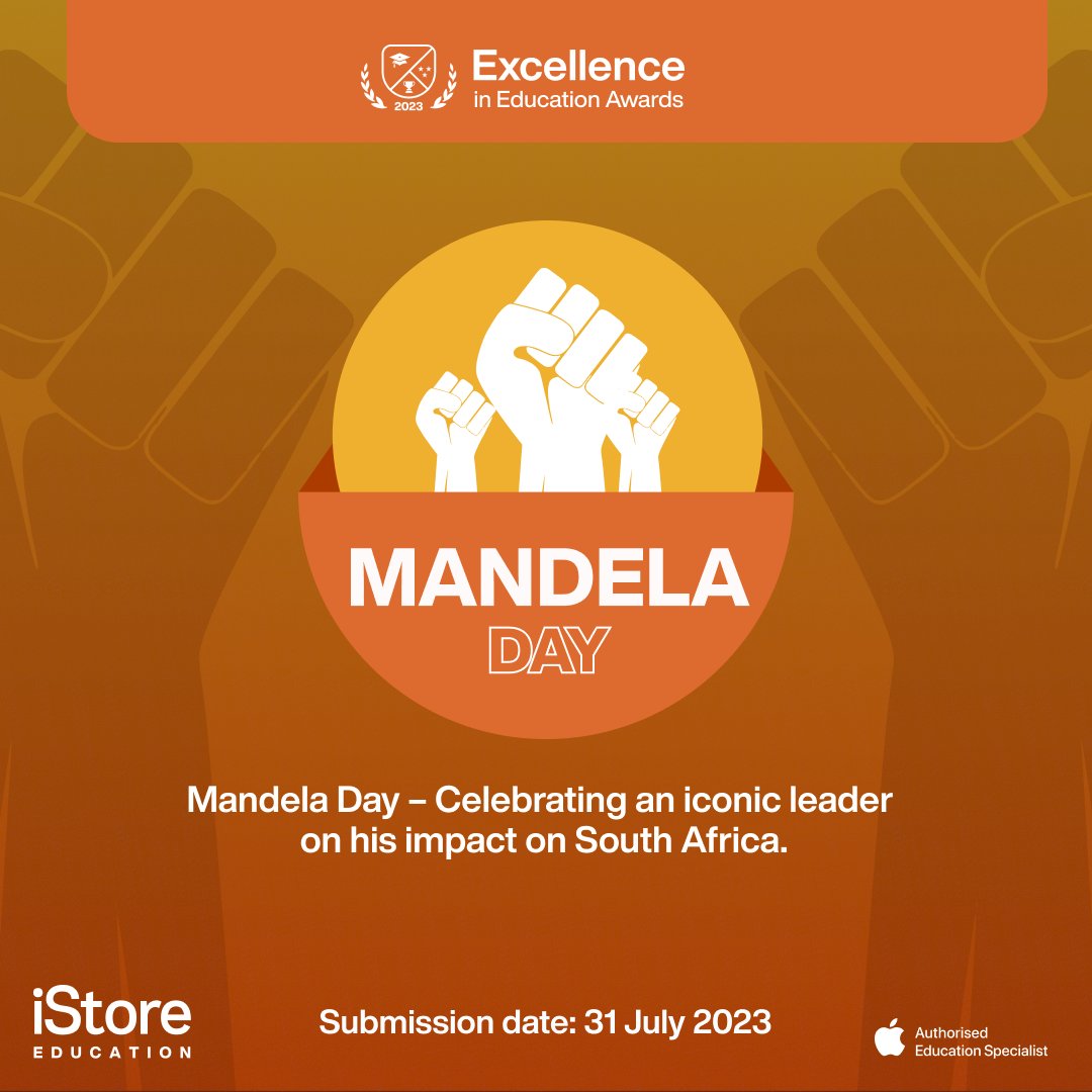iStoreEducation's tweet image. The Excellence in Education Awards 2023 are open.
We are excited to kick off the competition with our first challenge: Mandela Day. Get your students to apply their creativity to tell Mandela’s story.

To learn more, visit edexcellenceawards.co.za.