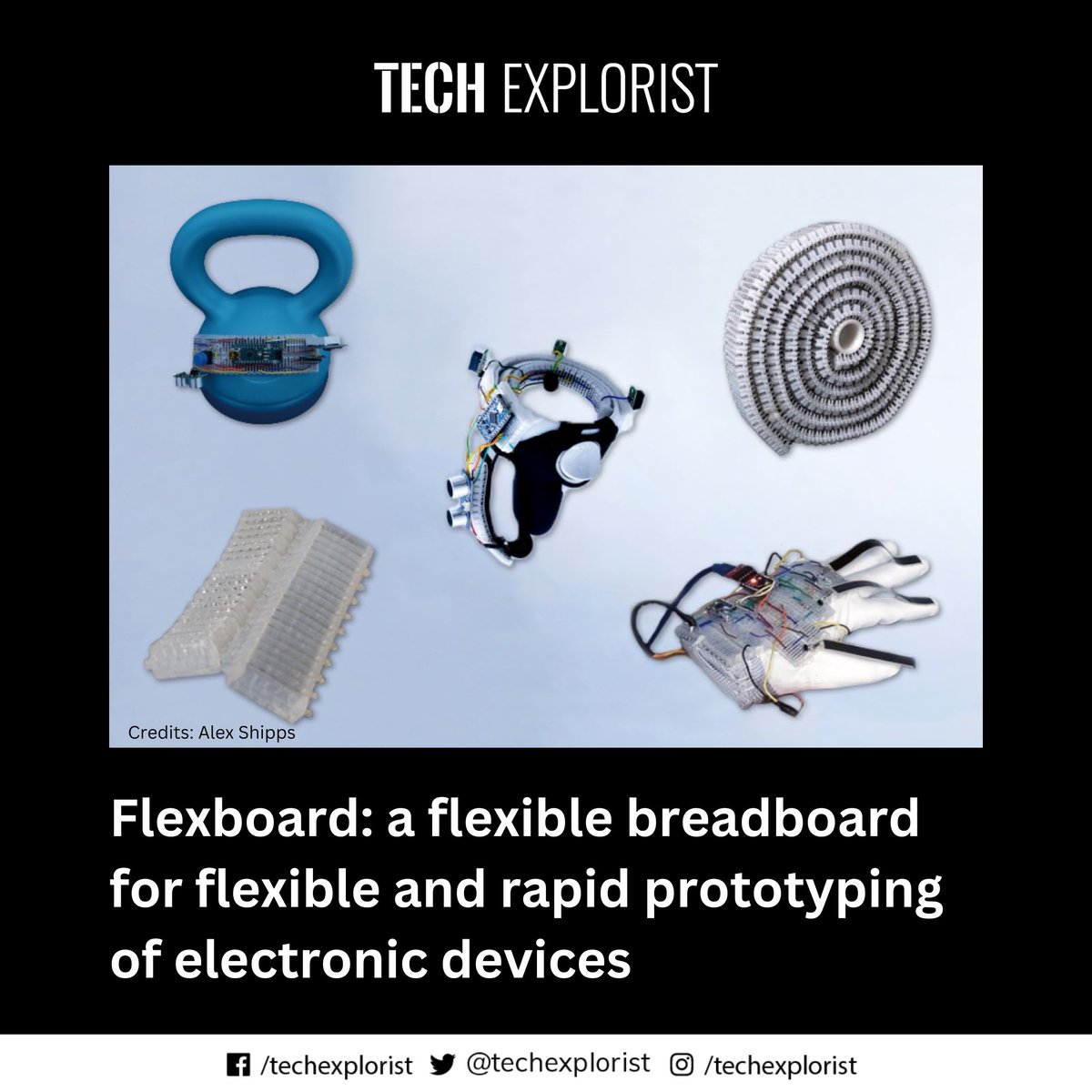 TechExplorist's tweet image. MIT researchers developed “FlexBoard,” a flexible breadboard that enables rapid prototyping of objects with interactive sensors, actuators, and displays on curved and deformable surfaces, such as a ball or clothes.
#researchers #flexboard #interactivesensor #electronicdevices