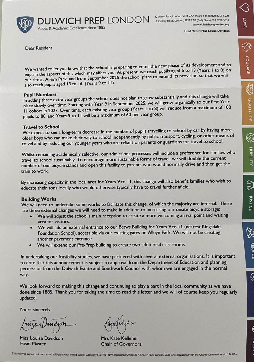 1/5 @DulwichPrep are expanding their school intake to older year groups and reducing the sizes of their younger year groups. They’ve outlined their plans below & we’ve got some thoughts on sustainable travel @CollegeCllrs @lovewestdulwich @helenhayes_ #gipsyhill #westnorwood