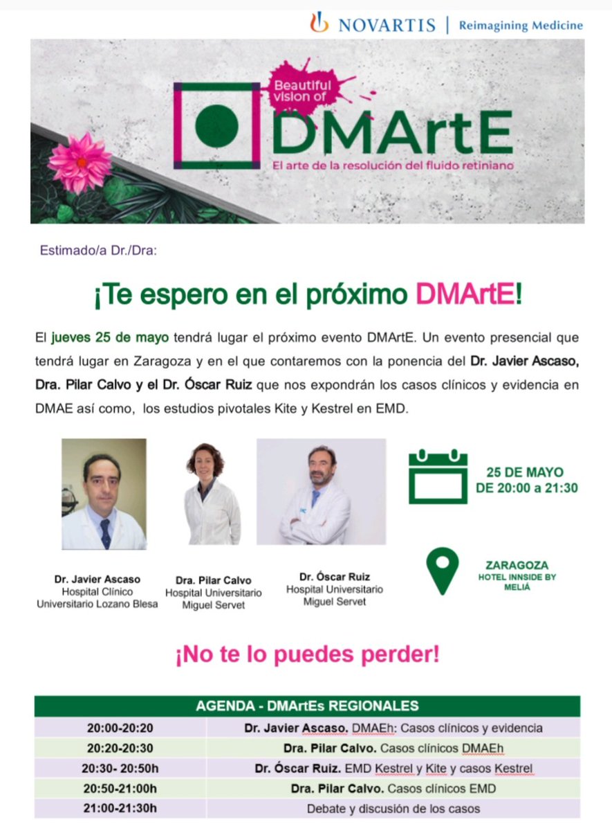 Un placer compartir cartel con mis compañeros @DraPilarCalvo  y @OscarRuizMoreno para mostrar nuestra experiencia con #brolucizumab #beovu en #DMAE en @oftalmologiahcu del Hospital Clínico de Zaragoza #DMArTE @Novartis @RetinaSERV @medicoszaragoza @OftalmologiaSEO @unizar