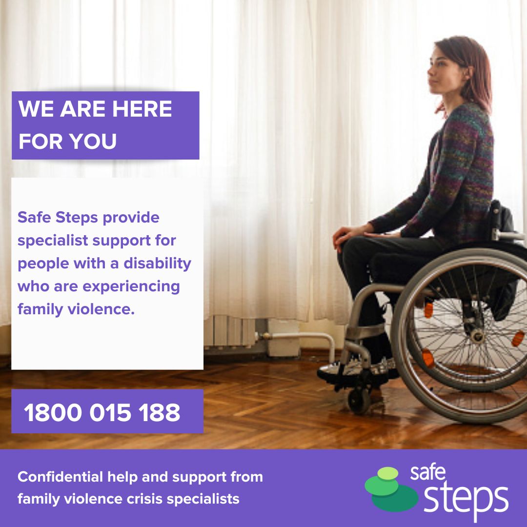 Women living with a disability are almost 40 per cent more likely to experience family violence than other women. If you are living with a disability and concerned about family violence, Safe Steps is here to support you.

#endfv #enddv #safesteps