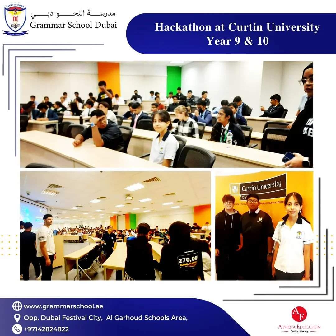 Grammar students at Curtain University Hackathon Venue with Ms Aleen.
#students #curtains #University #hackathon #grammarschooldubai #athenaeducationuae