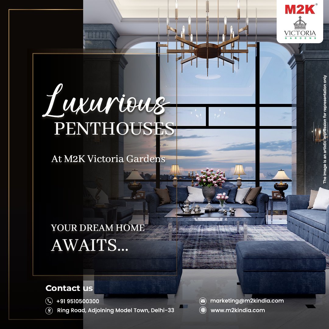 india_m2k's tweet photo. Experience the pinnacle of #LuxuryLiving at M2K Victoria Gardens' penthouses. Book your luxury home now, contact us at 9510500300 or marketing@m2kindia.com
.
.
#M2KIndia #M2K #M2KGroup #M2KProperty #M2KVictoriaGardens #ModelTown #DelhiProperty #Properties #DreamHome https://t.co/enFyvXhHyZ