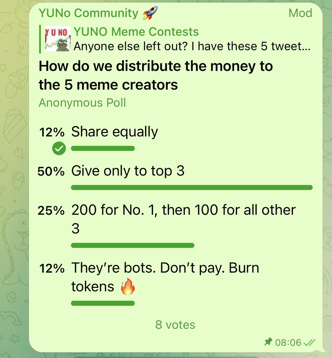 Dear $YUNO community. There’s a poll in our telegram group. We’re about to send the prizes to our #meme creators 

t.me/yuno_token/8823

$rfd $psyop $pepe $ben