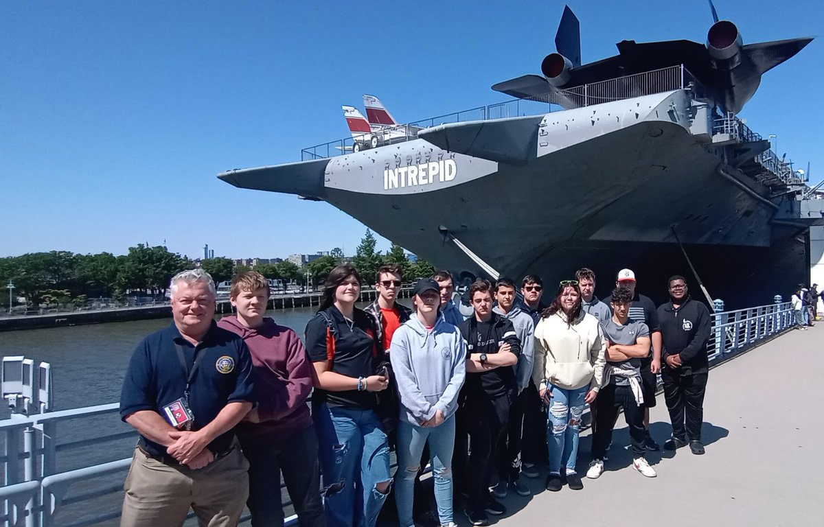 Incredible Near End of School Year experience for NJROTC Cadets onboard USS INTREPID.Built during WW2 it served several decades serving during Cold War.Cadets experienced the first Space Shuttle ENTERPRISE, MERCURY PROJECT Space Capsule &amp; vintage fighter jets &amp; helicopters. BZ!