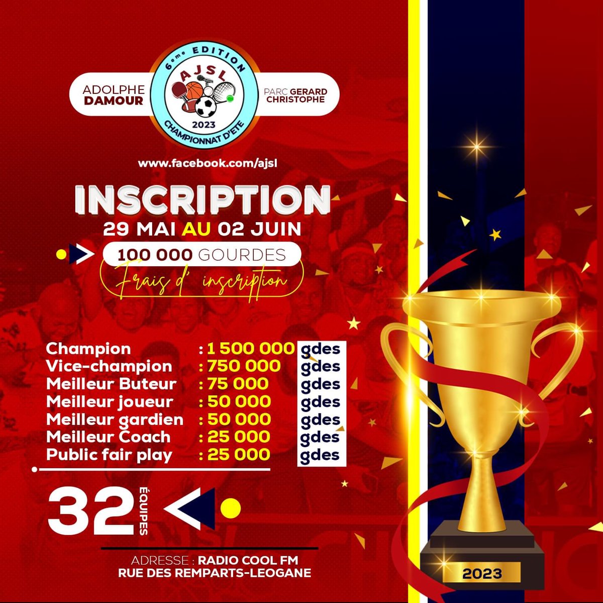 DONFREDSTLOT's tweet photo. Les inscriptions pour cette nouvelle édition sont prévues du lundi 29 Mai au vendredi 02 juin 2023.

Soyez au rendez-vous !

#AJSL #NOUSEFÒSBOULLA

LEYOGÀN , AYITI 🇭🇹 

⚽️⚽️⚽️

#AJSL2023 #6eEdition

#REPOST https://t.co/Y5ZHLb94TB