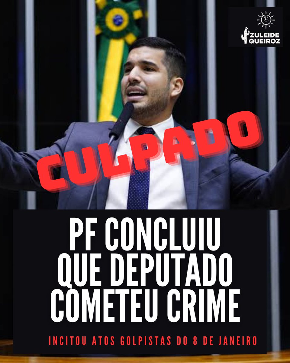 CULPADO‼️ A Polícia Federal concluiu que o deputado bolsonarista André Fernandes (PL-CE) incitou atos antidemocráticos que resultaram na invasão e destruição das sedes dos Três Poderes no *8 de janeiro*. O deputado cometeu crime contra o Estado Democrático!
PRISÃO PARA GOLPISTAS!