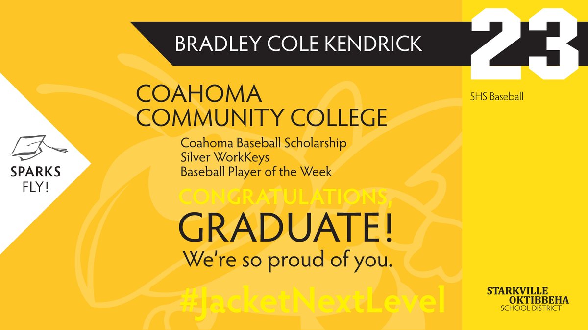 Help us celebrate #SHSClassof2023 graduate: BRADLEY COLE KENDRICK
After graduation, Bradley will attend Coahoma Community College as a baseball signee.

Share your congrats in the replies & read more at Instagram.com/jacketseniorcl…
#StarkvilleSpark #JacketNextLevel