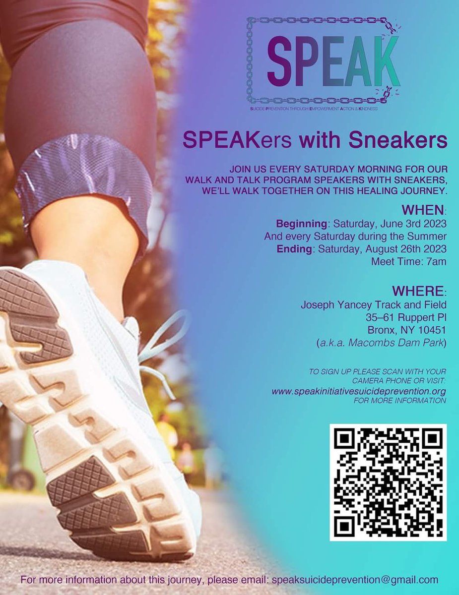 Join us for our new event SPEAKers with Sneakers!
To register please visit our website: speakinitiativesuicideprevention.org/events

#Itstimetospeak #speaklife #speaklove #suicideprevention #mentalhealth #cryforhelp #stay #yourenotalone #youarenotalone #walkwithus