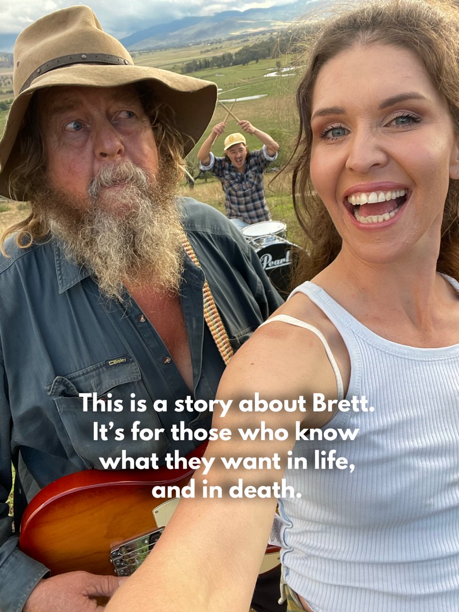 Fannylumsden's tweet photo. Story time: this is Brett. And Brett knows what he wants in life and in death. He bailed me up in the local pub one day and asked me how much it would cost to play at his funeral. I said $$ plus a down payment of a cow and 2 loads of wood &amp; assumed that was the end of it. 1/3 https://t.co/qHSfcDPurf