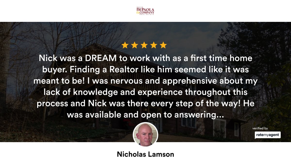 Our agent’s latest RateMyAgent review in Mercer County
 1756833
rma.reviews/TZsh9ZhJdSCe

...
#ratemyagent #realestate #David_DePaola_and_Company