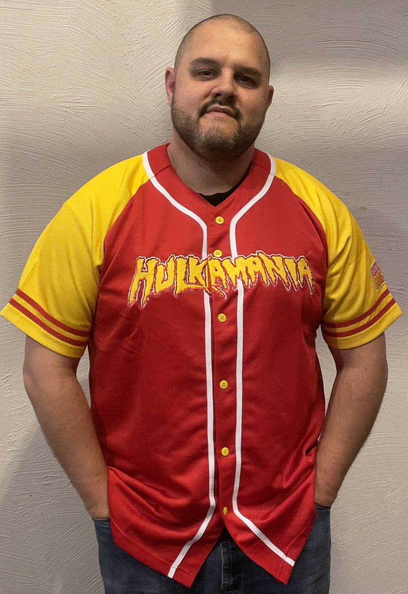 OxSawyer's tweet photo. I just got this amazing #Hulkamania jersey from @WWEShop! I normally wear a 2x shirt - got a 3x and it feels great! I was pleasantly surprised to see that it’s embroidered - I thought it would be screenprinted. 

#WhatchaGonnaDo #HulkStillRules https://t.co/dKPbBHDU9A