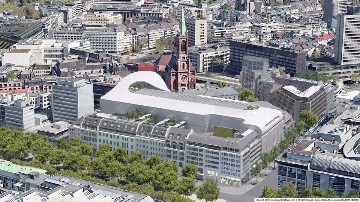 TheB1M's tweet image. This new boulevard in Düsseldorf is intended to resemble a light-filled canyon. Designed by @S_Calatrava and due to complete in 2028, Calatrava Boulevard will feature a 41-metre tall roof in the architects&apos; signature style - bit.ly/3CbbbP7 #architecture #cities