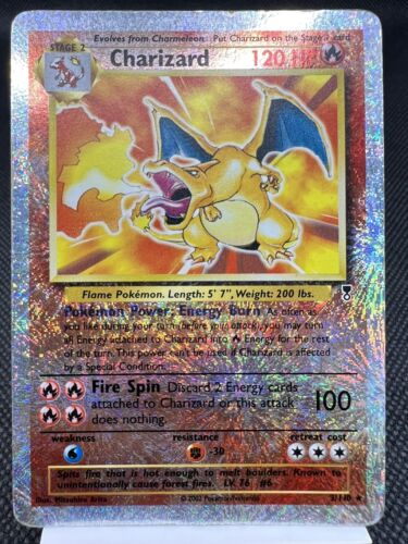 Zodyrus's tweet image. Imma try this YET AGAIN! Trade-up Challenge!
On the left, my Rainbow Glaceon Vmax from Evolving Skies. Its NM/LP. The right, my end goal! A RH Legendary Collections Charizard! 
Please share some trade offers and help me along this journey! #pokemon #pokemoncards #tradeup