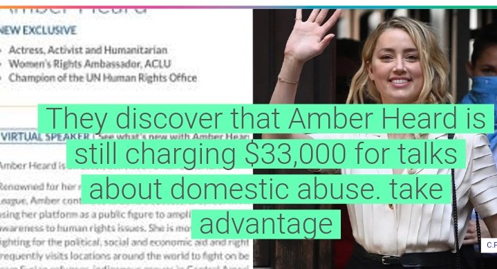 pauldepp07's tweet photo. The Harry Walker agency that hired #AmberHeardlsAnAbuser as a panelist for lying about DV and AS has fired her. She lectured with false claims for AS and DV $33,000. And there are those who don't believe in the law of return ๐๐ฟ
#amberheardisNOTworthit
#JohnnyDeppKeepWinning https://t.co/SceC11gZdm