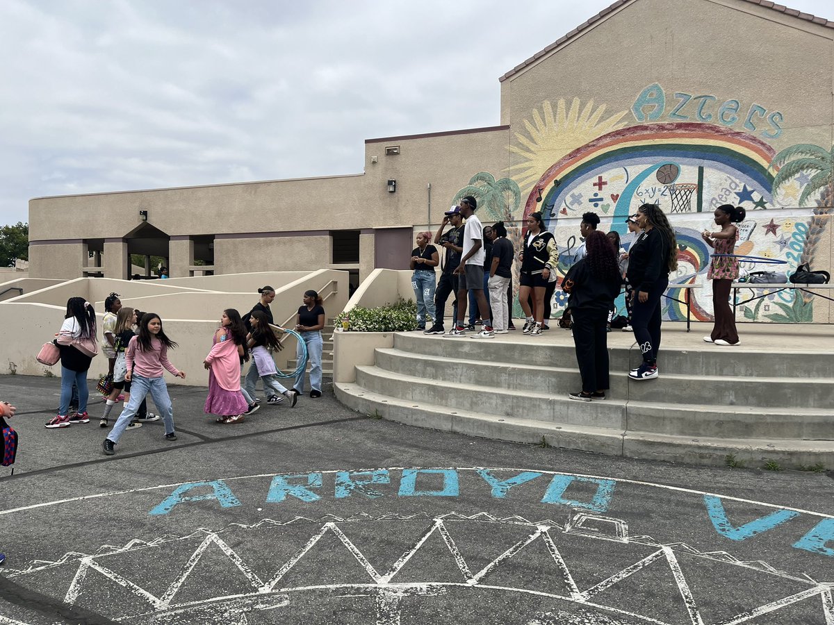 Such a fun lunch time with a special visit by students from Citrus Valley’s Black Student Union. These high school students were on campus to dance, play games and connect with our students. #thisisrusd #arroyoaztecs #studentmentors #rolemodels