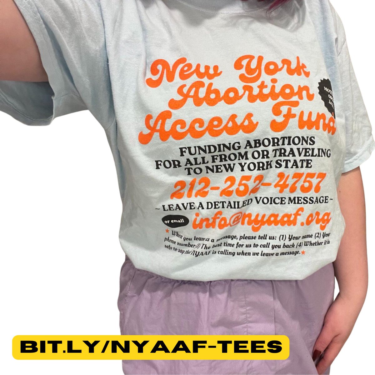 nycforabortion's tweet photo. SURPRISE! We’re doing a re-run of our best-selling t-shirts from our last drop! You have until MAY 31st to get yours!

All proceeds go directly to @nyaafund, New York State’s only abortion fund. Last month we raised over $4,000 — let’s keep it going!

https://t.co/YQvd6FGwwV https://t.co/jah0588wWi
