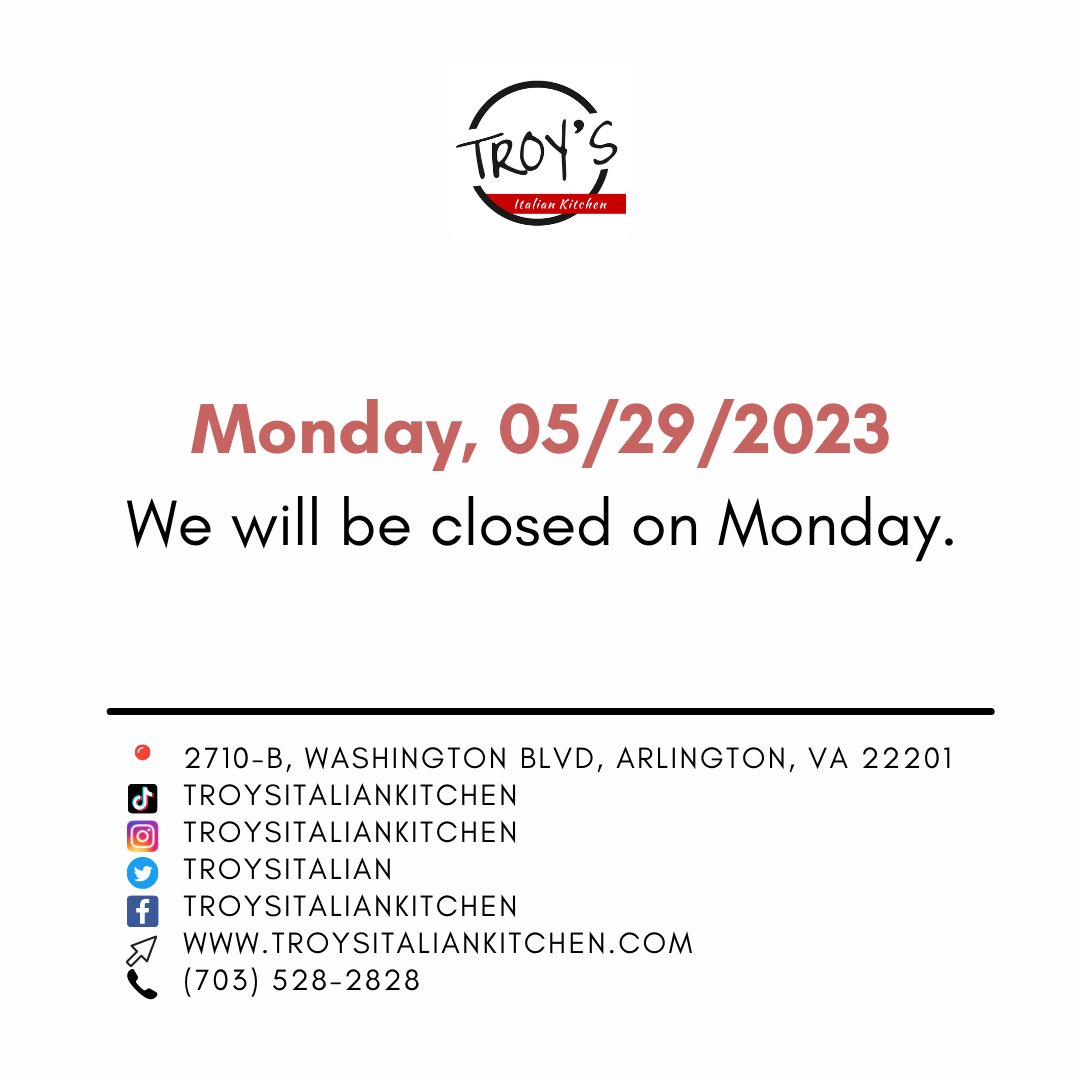 Our doors will be closed on Memorial Day.