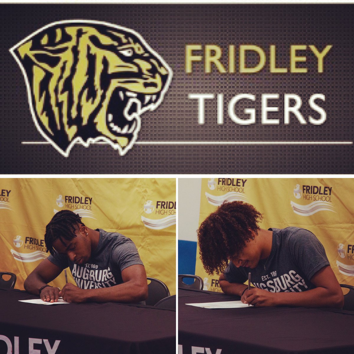 May 19th two of our senior players participated in signing day.  Congrats to <a href="/keromethompson8/">nc_ke</a> and <a href="/DavisBen28/">Ben Davis</a> for continuing your education and football careers at <a href="/Augsburg_FB/">Augsburg Football</a> #LevelUp #wefridleybaby #tigerpride