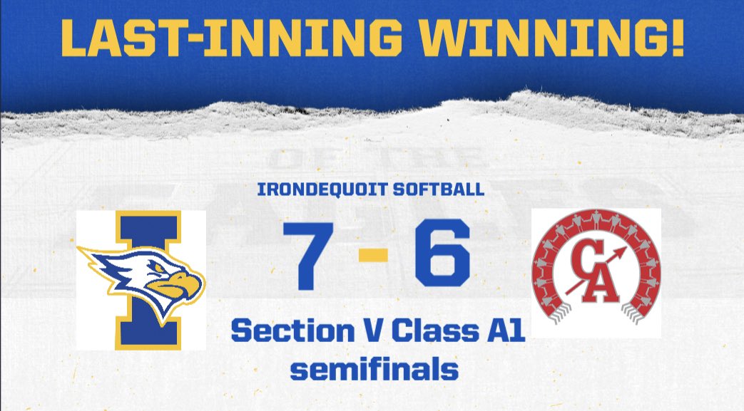# 1 IHS 7
# 4 Canandaigua 6

Abby Ras’ walk-off, bases-loaded single in the 7th won it for the Eagles (20-2). Ras was 2-5 w/3 RBI. Norah DeMayo was 2-4 (RBI), including a go-ahead single in the 6th. Kailey Besio 2-3 (RBI) &amp; Marlayna Cartagena had 14 Ks to improve to 14-1.

1 of 2