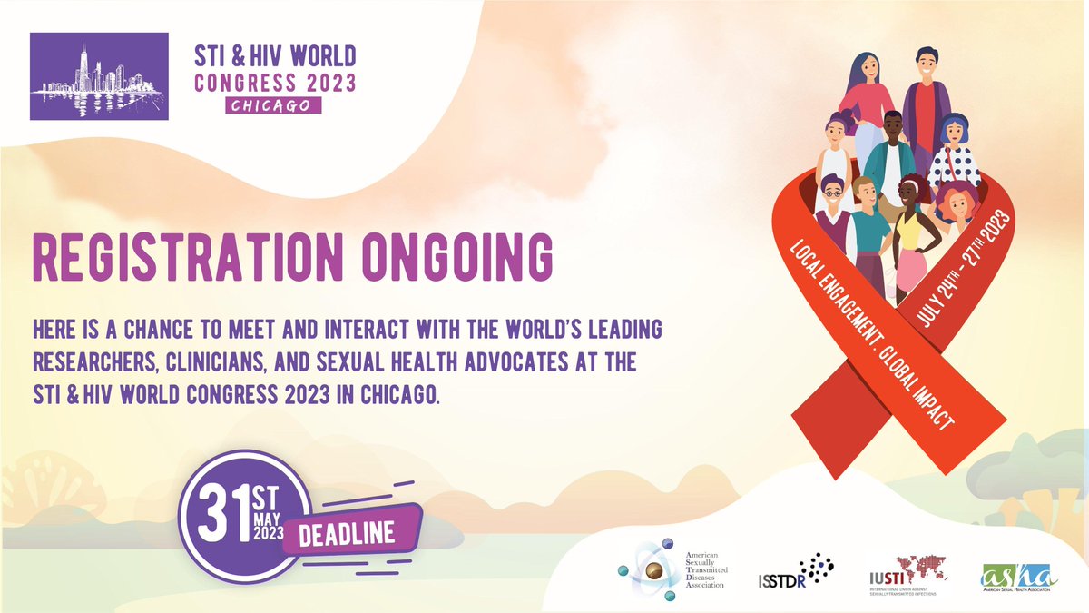 Stoked to be in Chicago for #ISSTDR #STIHIV2023? Then claim your spot … Register before 31 May for regular registration (stihiv2023.org/registration-i…)! 59 days more till #STIHIV2023, Let’s go to Chicago! @ASTDA1 @IUSTI_World @InfoASHA @CDCSTD