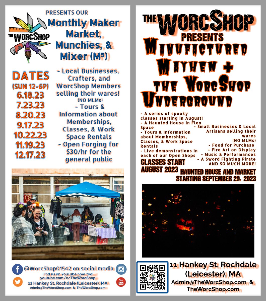 WorcShop01542's tweet image. We're so excited!! 
Vendor &amp;amp; Performer applications will be available soon! If you'd like to be involved with classes, email us!
#MakersGonnaMake  #WorcShop01542  #WorcShopsM5  #ManufacturedMayhem2023  #WorcShopnderworld2023