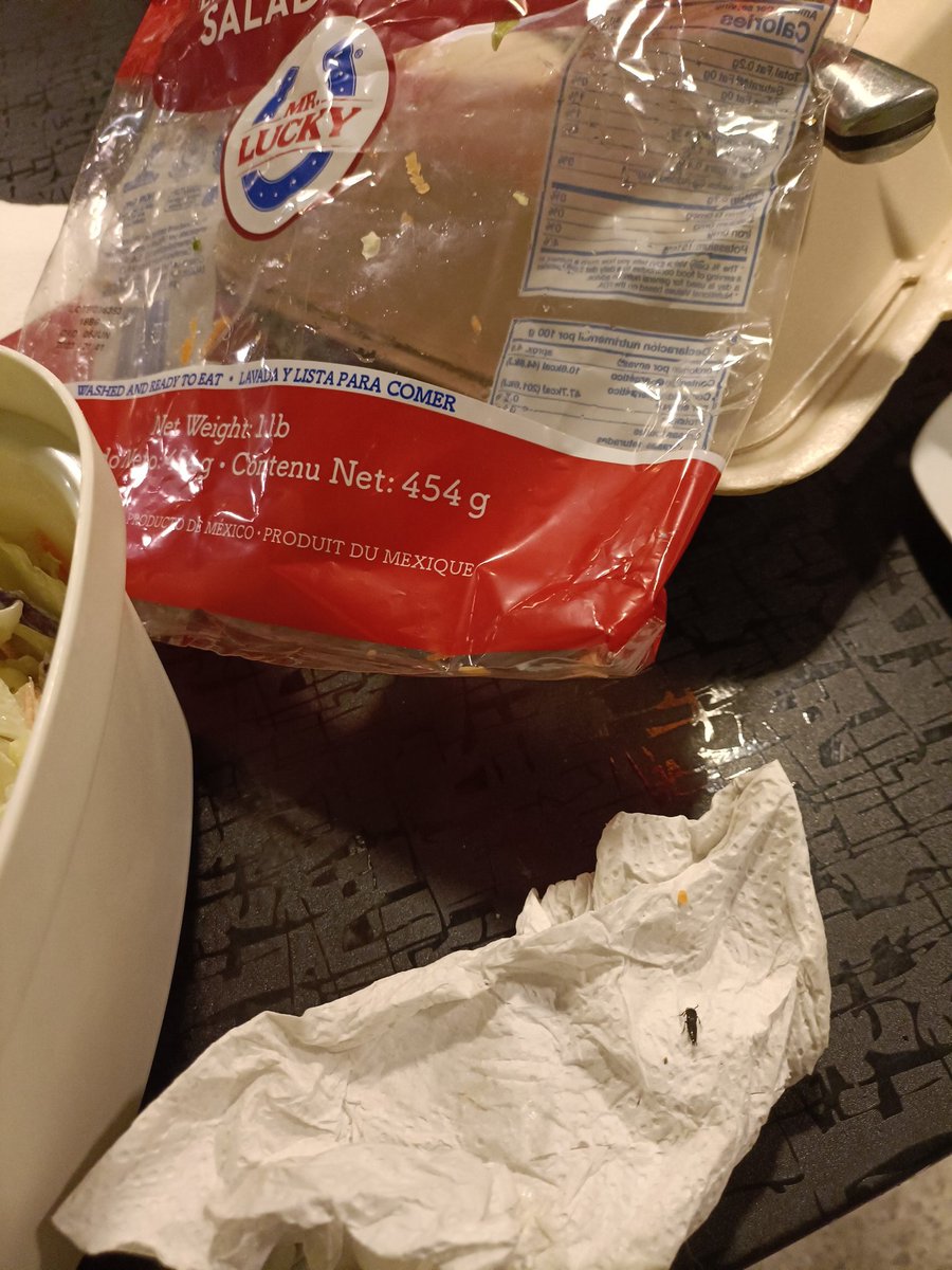 paozikiz's tweet photo. @MrLuckyFresco justo hoy es mi cumpleaños y me compré una ensalada para no cocinar y me sale un bicho en su ensalada 😭 https://t.co/tMCphzBC0e