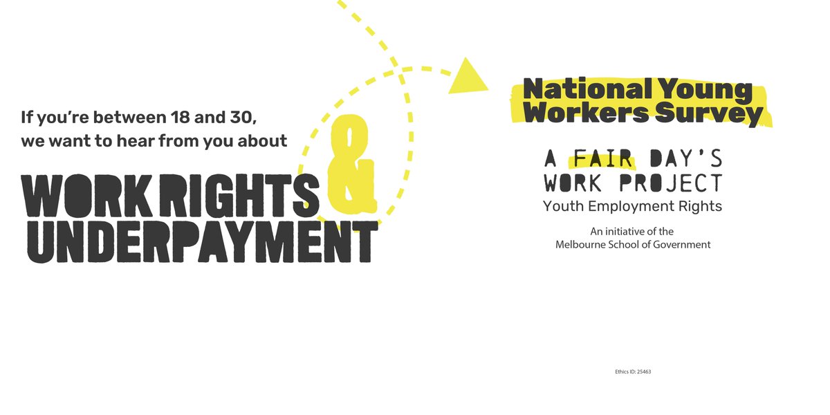 We want to hear about young people's (18-30) experiences of work and pay! Help inform policy, digital tools, and other support services for young people experiencing issues at work. There are 20 $100 vouchers up for grabs as well. government.unimelb.edu.au/news-and-event…