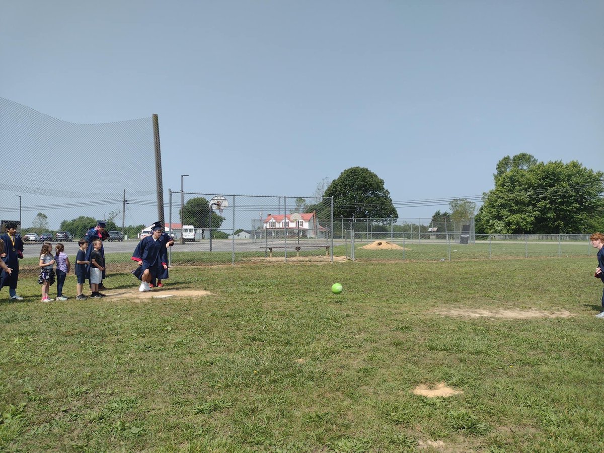 One last game of kickball for these seniors with a few sweet Blackhawks!