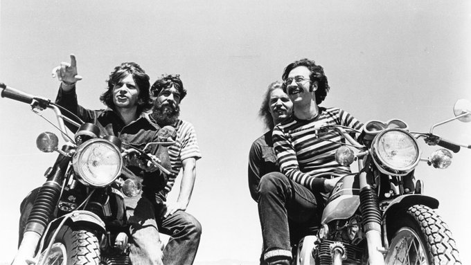Creedence Clearwater Revival on their motorcycles, 1970. Photo by Michael Ochs Archives.