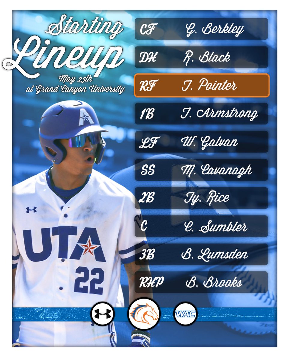 Your starting 9️⃣ for this evening match up between Grand Canyon 

#BuckEm🐎 | #WACbsb