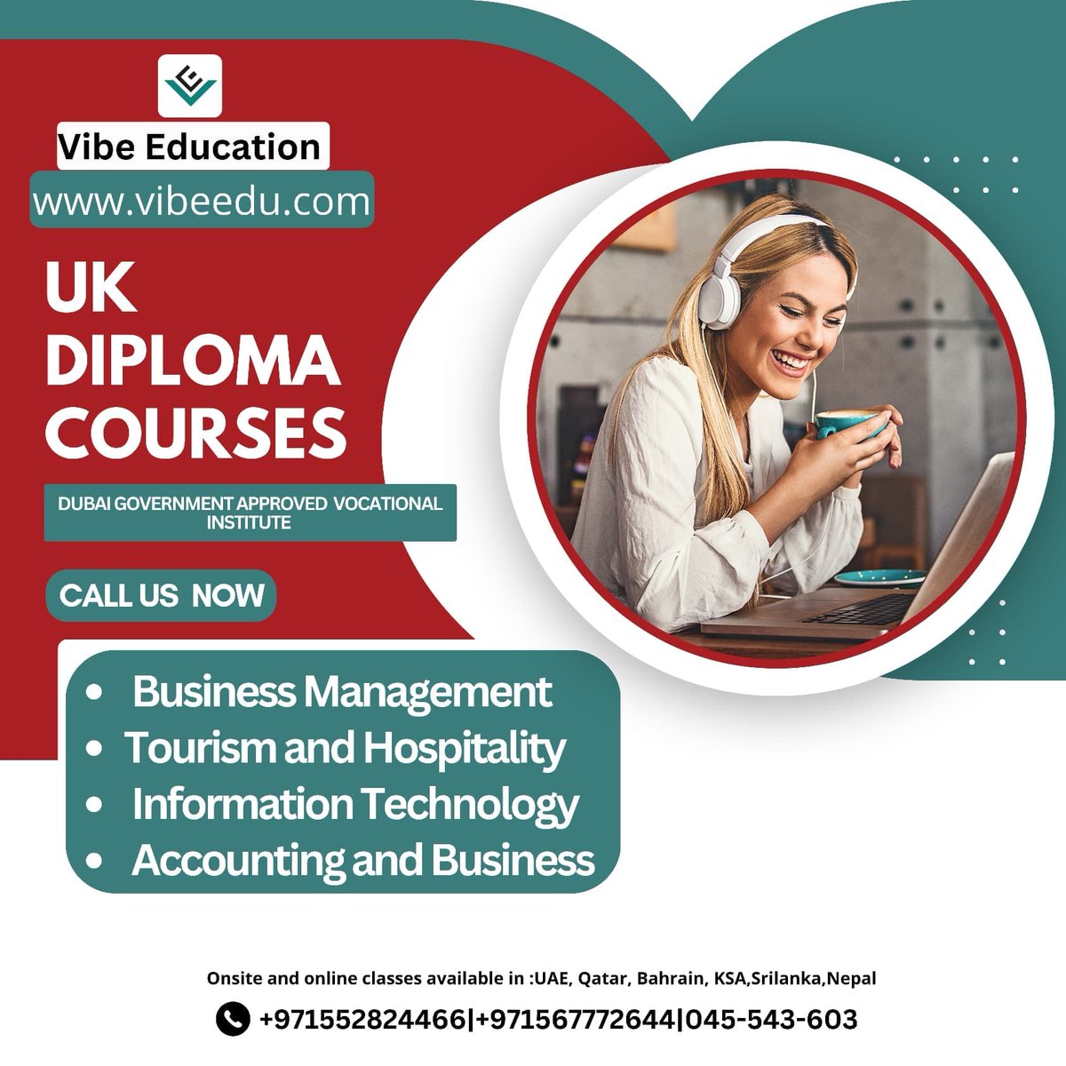 UK DIPLOMA COURSES 
Dubai Government Approved Vocational Institute 
Onsite and online classes available in :UAE, Qatar, Bahrain, KSA,Srilanka,Nepal
+971552824466|+971567772644|045-543-603
#uaeeducation #ukDiploma #dubaieducation #bahraineducation #degreeindubai  #vibeeducation