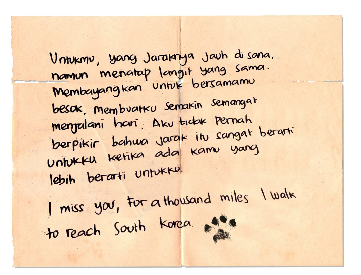 ㅤ
ㅤ
ㅤㅤTEASER 3.ㅤㅤ
ㅤㅤ
ㅤㅤUntukmu,ㅤ
ㅤㅤdari yang jasadnya berjarakㅤ
ㅤㅤribuan kilo. Tapi hatinyaㅤ
ㅤㅤsedekat nadi dan kulit.

ㅤㅤ