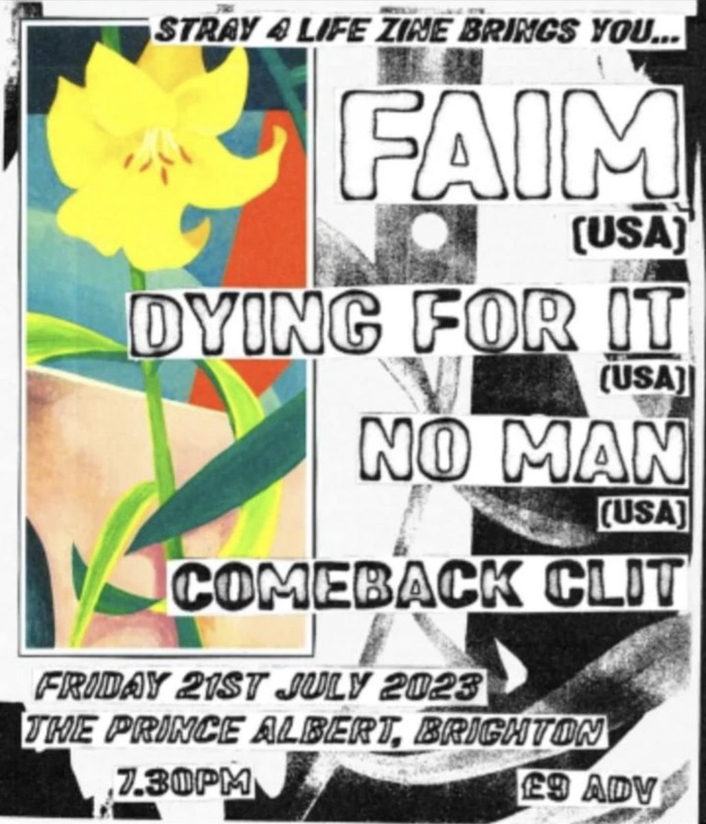 BRIGHTON we are playing with Faim, Dying for It and No Man on July 21! Tickets now available at stray4lifezine.bigcartel.com 🥳