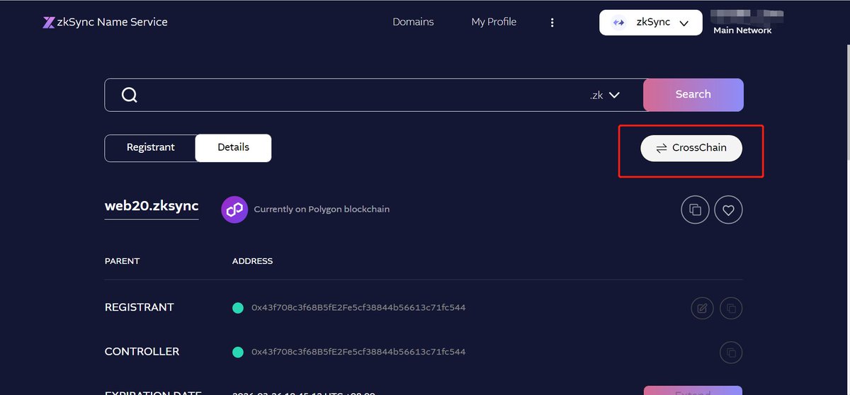 一箭三雕交互：zks域名+zksyncEra+LayerZero

链接：app.zkns.domains

1，链接zksyncera网络
2，注册域名（多位数大概0.003E）
3，域名跨链到eth或者马蹄网络（使用的是Layerzero的跨链）