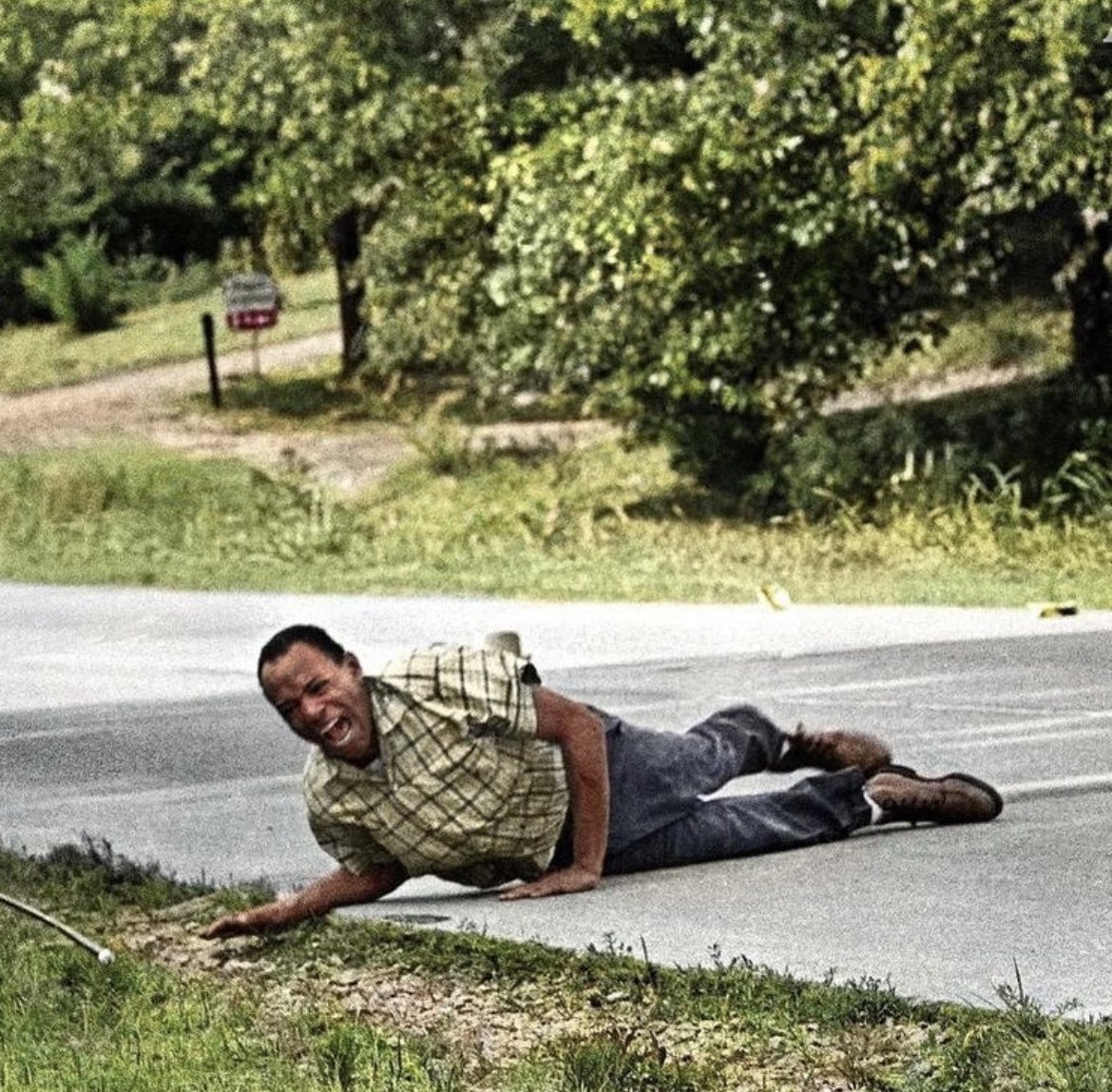 In this photograph, civil rights advocate James Meredith sustains gunshot wounds to his head, back, and neck when he is unexpectedly targeted by a sniper during his leadership of a demonstration aimed at raising awareness about racism. Here is an account of Meredith's experience:…