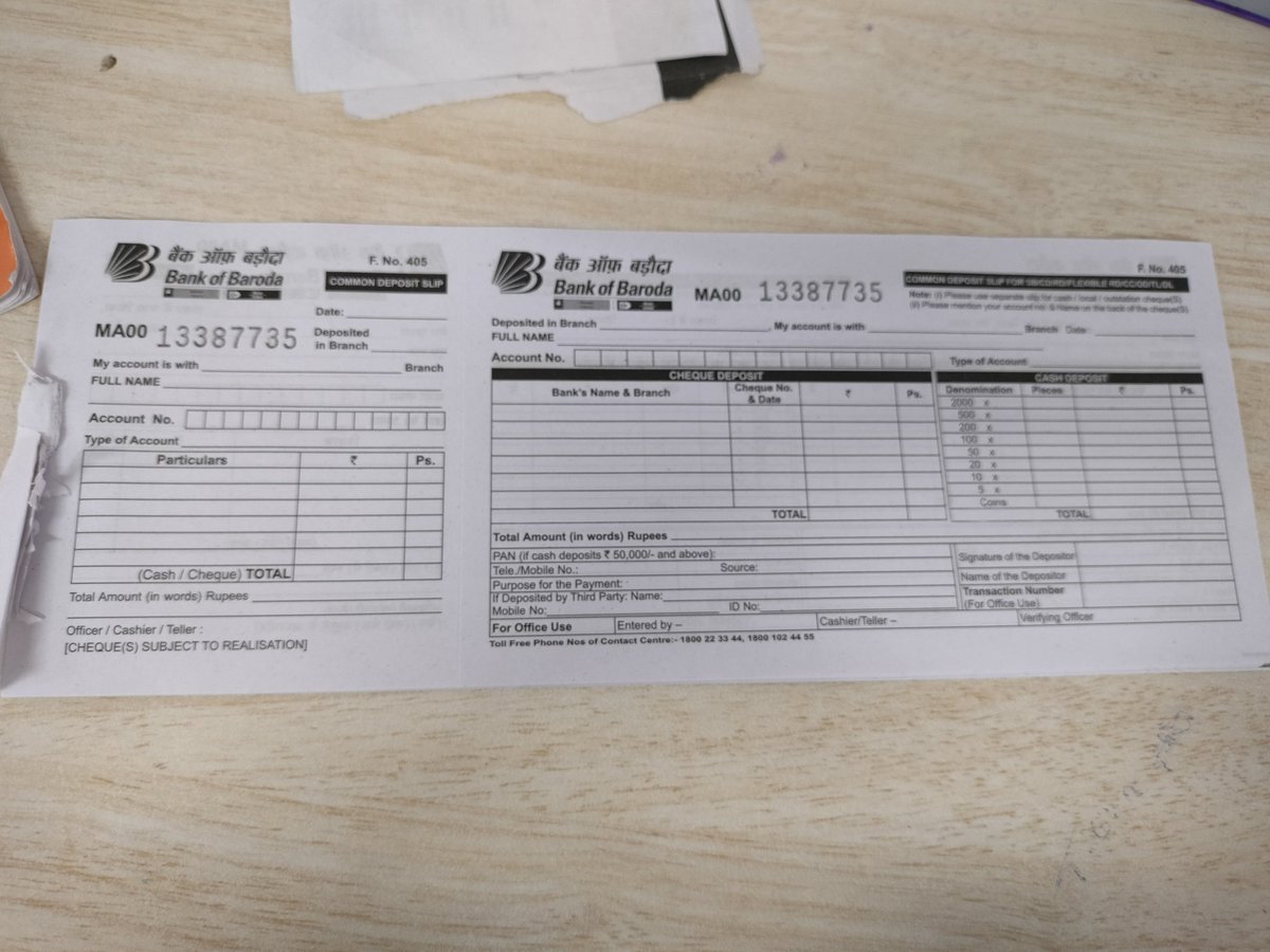 2. This is the cash deposit form which is available only in English.